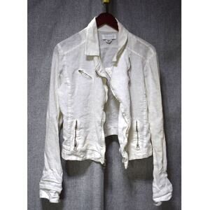 Theodore Beverly Hills White Linen Moto Jacket Size L Made in USA